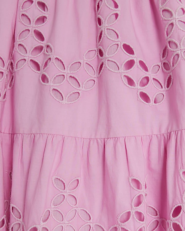Petite Pink Maxi Embroidered Cutwork Skirt