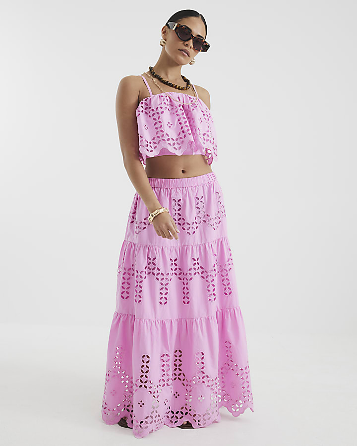 Petite Pink Cropped Broderie Cami Top