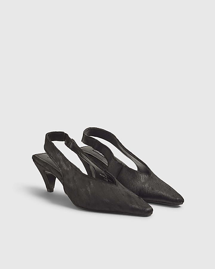Black Suede Chisel Toe Slingback Heels