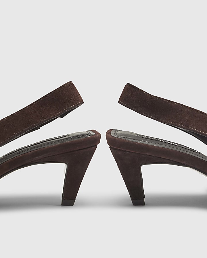Brown Suede Chisel Toe Slingback Heels