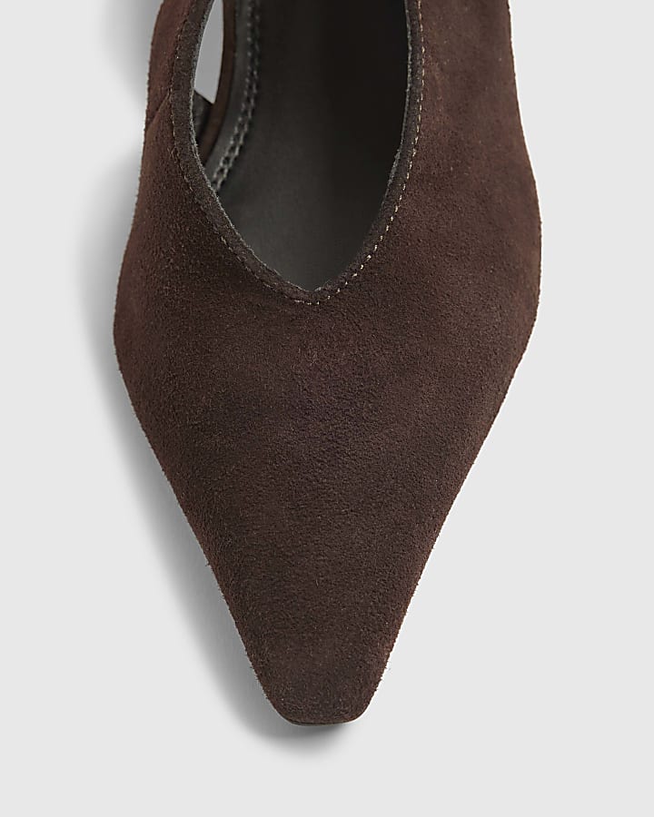 Brown Suede Chisel Toe Slingback Heels