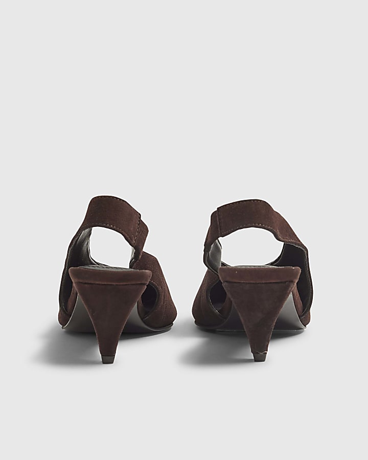 Brown Suede Chisel Toe Slingback Heels