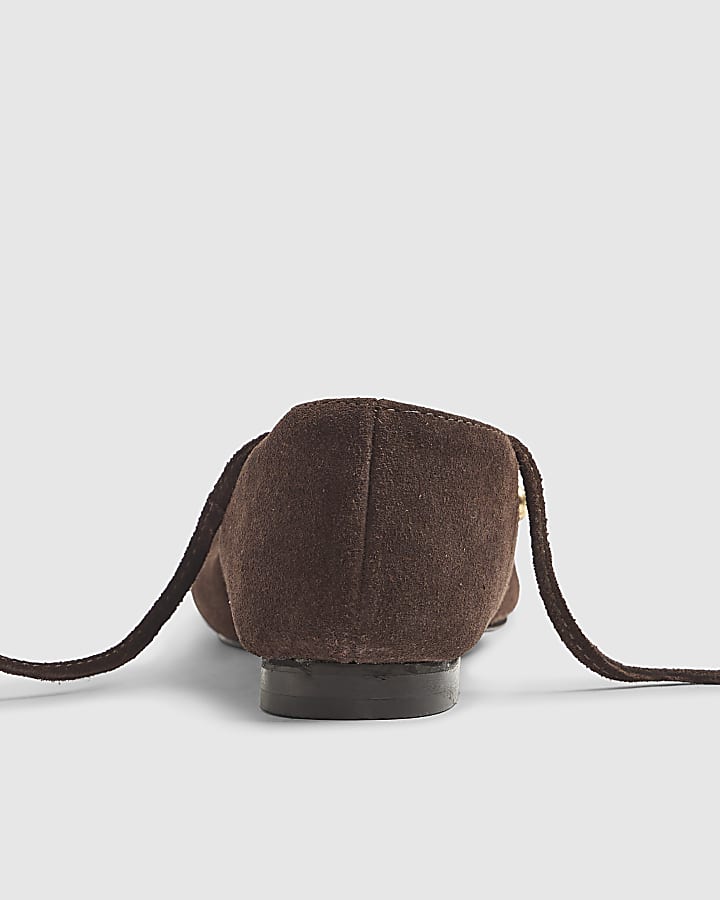 Brown Suede Square Toe Strappy Shoes