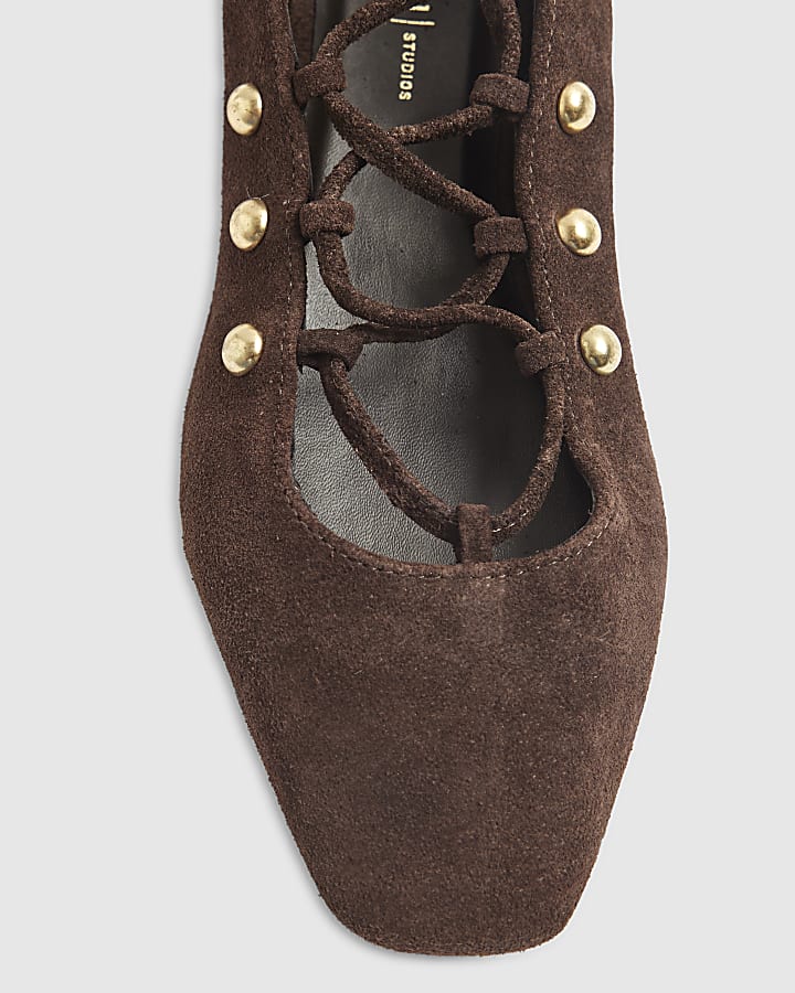 Brown Suede Square Toe Strappy Shoes
