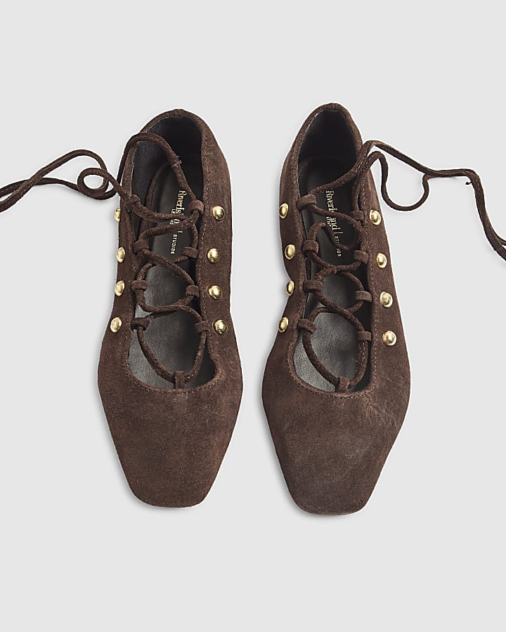Brown Suede Square Toe Strappy Shoes