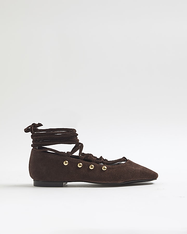 Brown Suede Square Toe Strappy Shoes