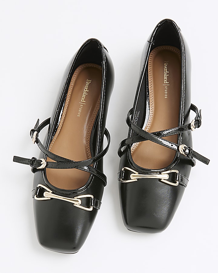Black Snaffle Cross Strap Mary Jane Shoes