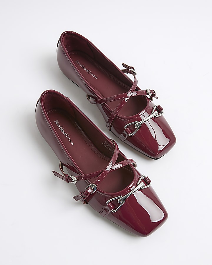 Red Snaffle Cross Strap Mary Jane Shoes