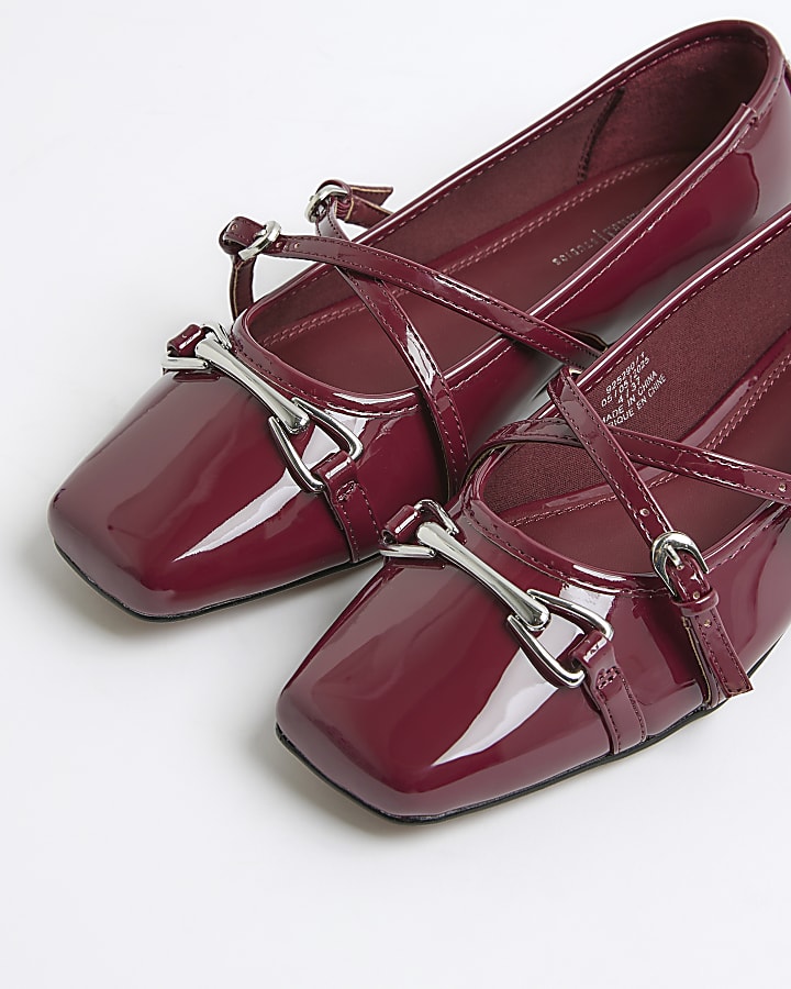 Red Snaffle Cross Strap Mary Jane Shoes