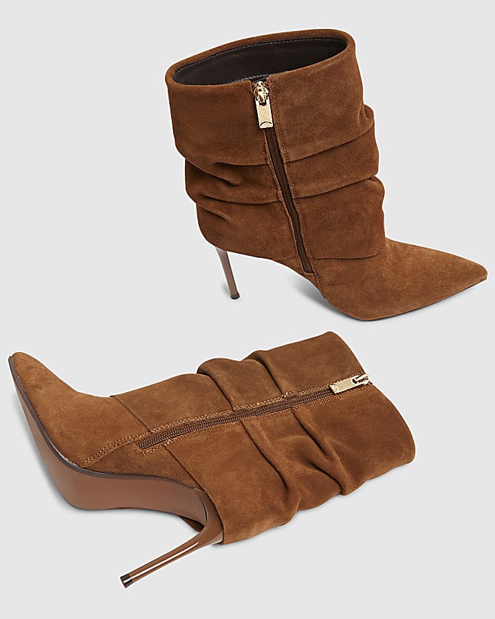 Brown Suede Fold Over Ankle Boots