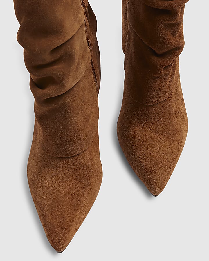 Brown Suede Fold Over Ankle Boots