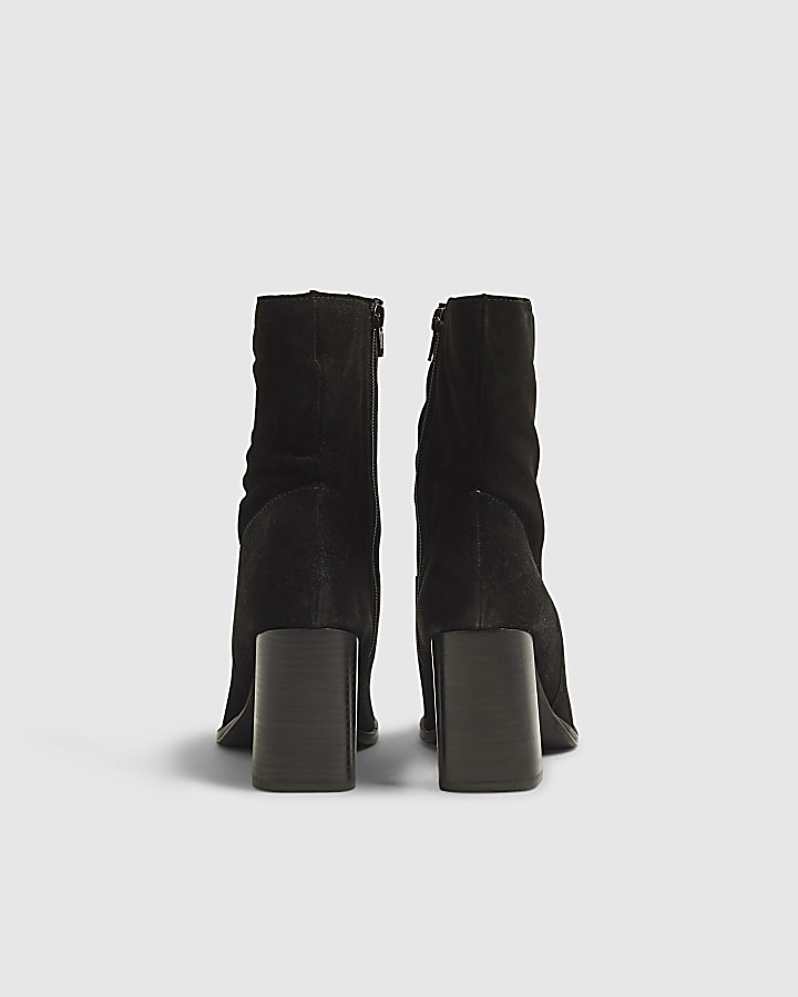Black Suede Heeled Ankle Boots