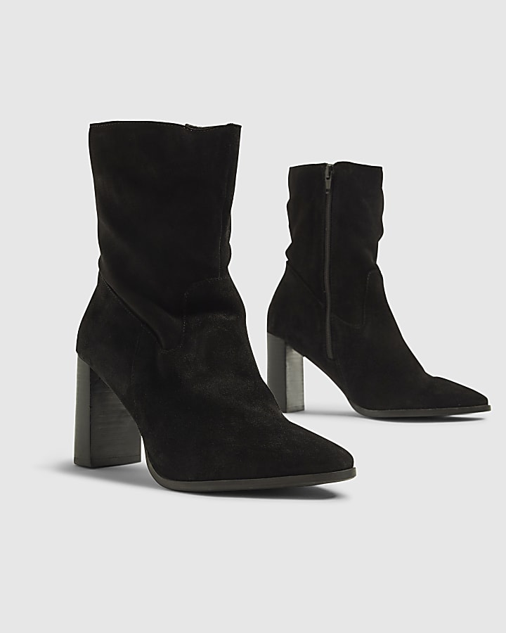 Black Suede Heeled Ankle Boots