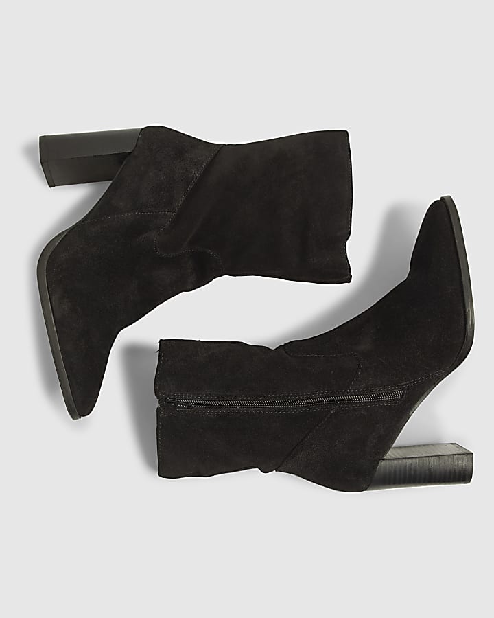 Black Suede Heeled Ankle Boots