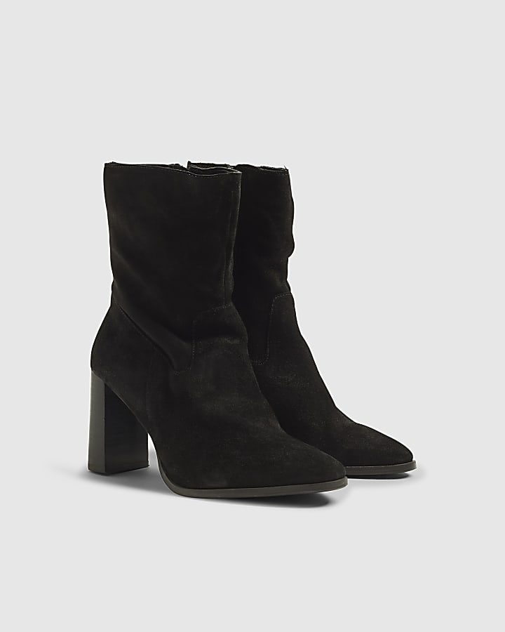 Black Suede Heeled Ankle Boots