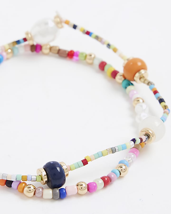 Multi Colour 2 Pack Beaded Anklets