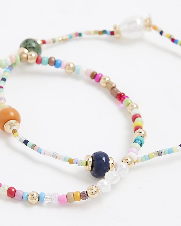 Multi Colour 2 Pack Beaded Anklets