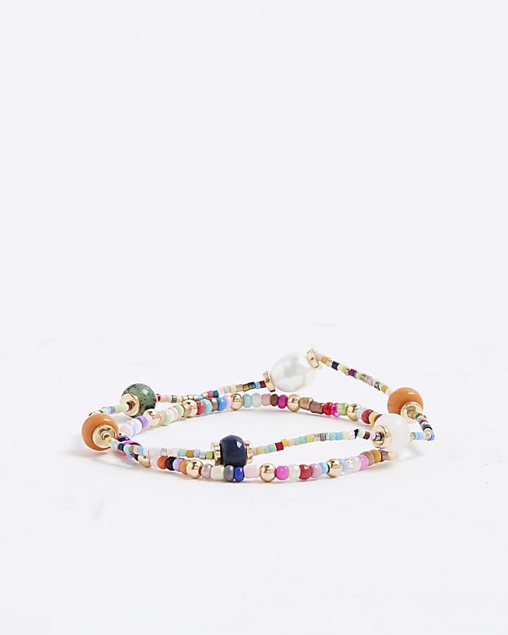 Multi Colour 2 Pack Beaded Anklets