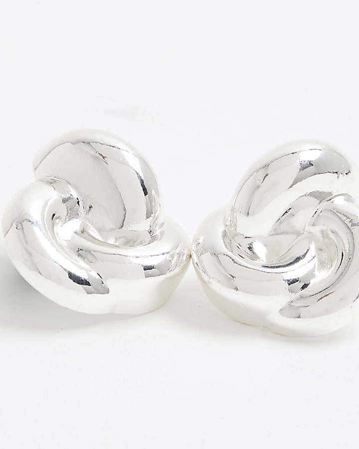 Silver Oversized Knot Stud Earrings