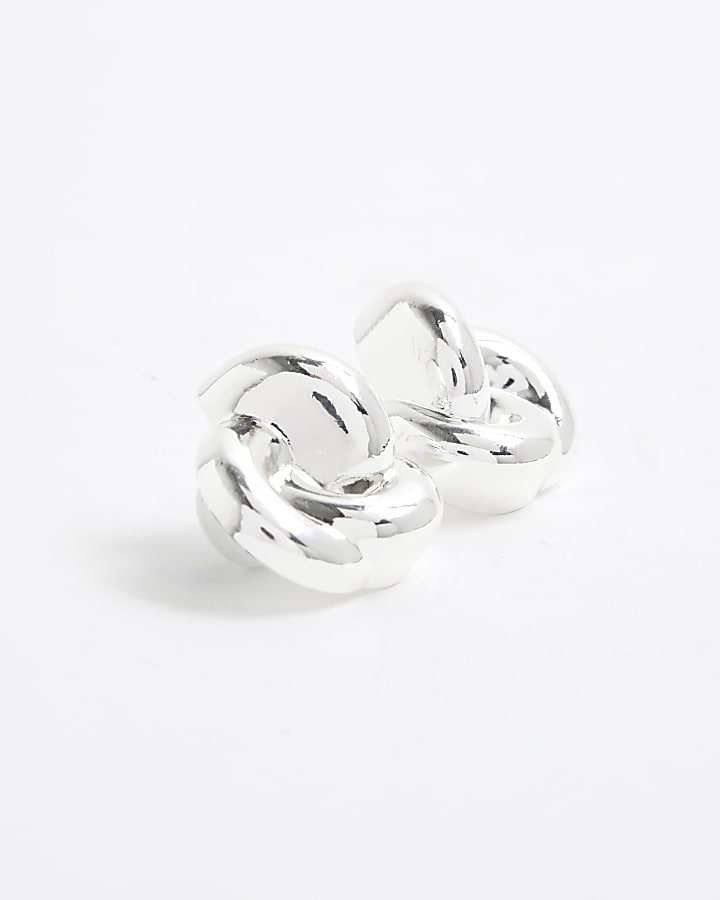 Silver Oversized Knot Stud Earrings
