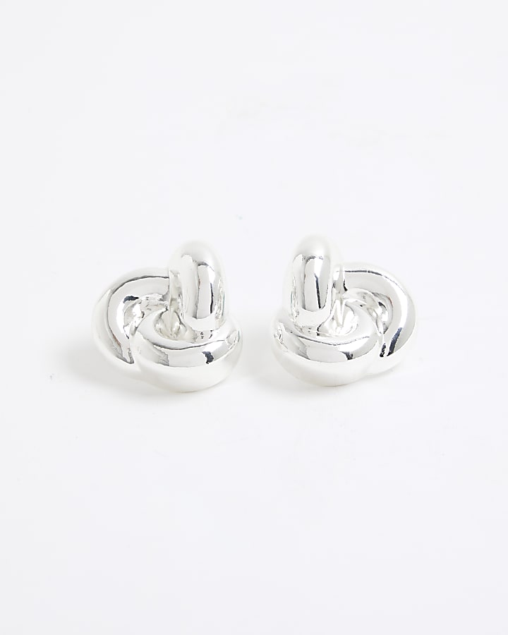 Silver Oversized Knot Stud Earrings