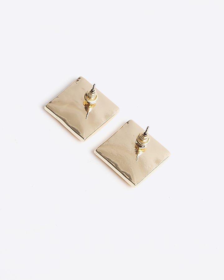 Gold Square Textured Stud Earrings