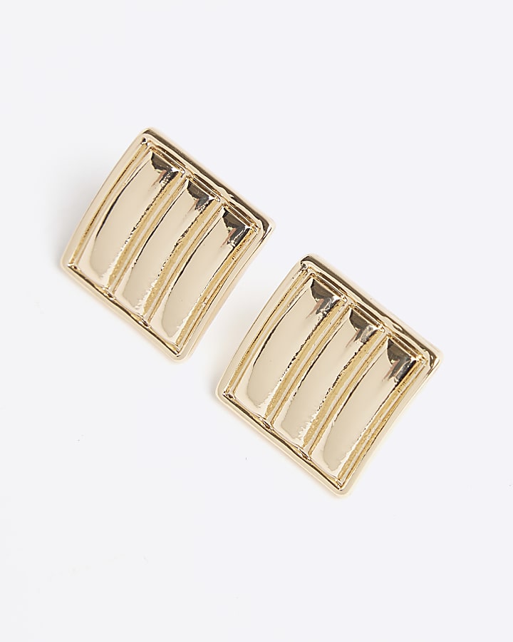 Gold Square Textured Stud Earrings