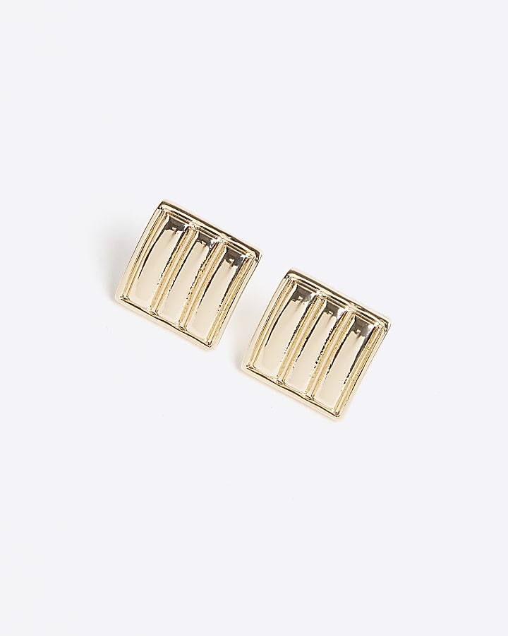 Gold Square Textured Stud Earrings