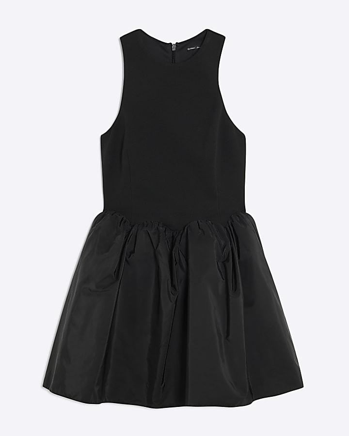 Black Sleeveless Hybrid Taffeta Mini Dress