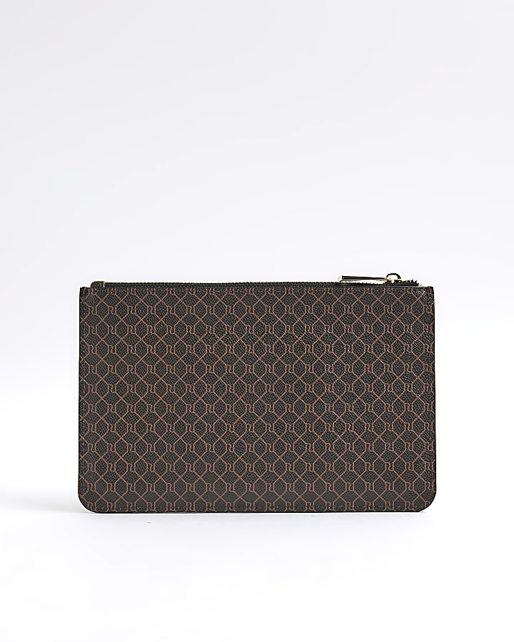 Brown Monogram Print Charm Travel Wallet