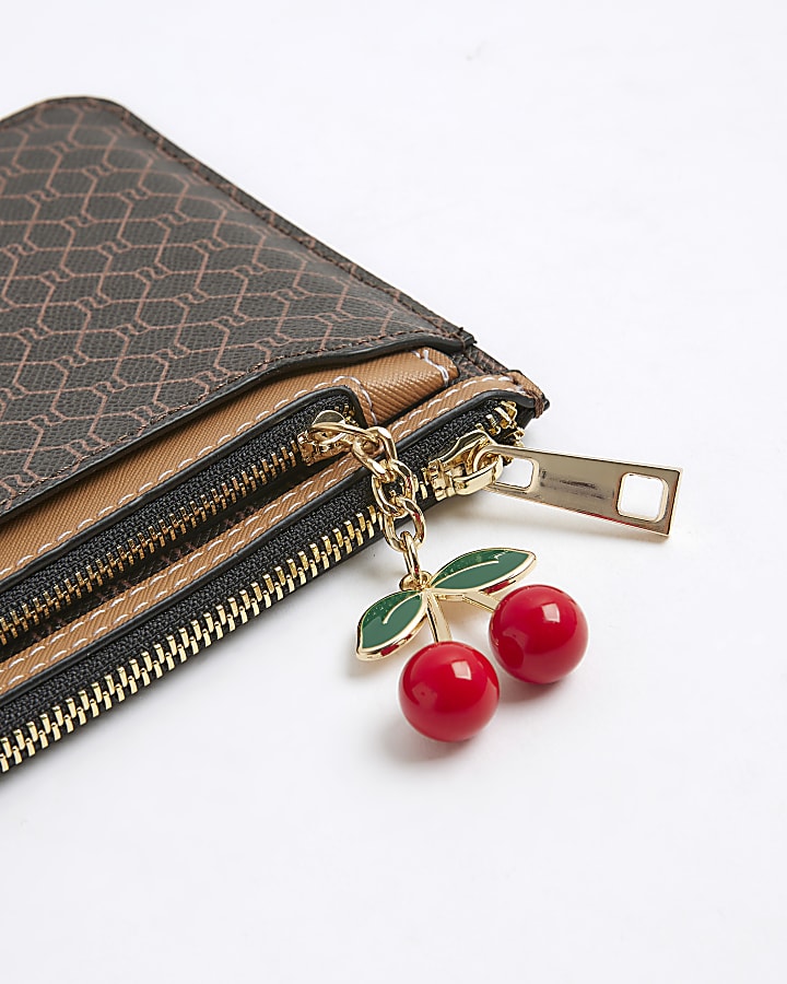 Brown Monogram Print Charm Travel Wallet