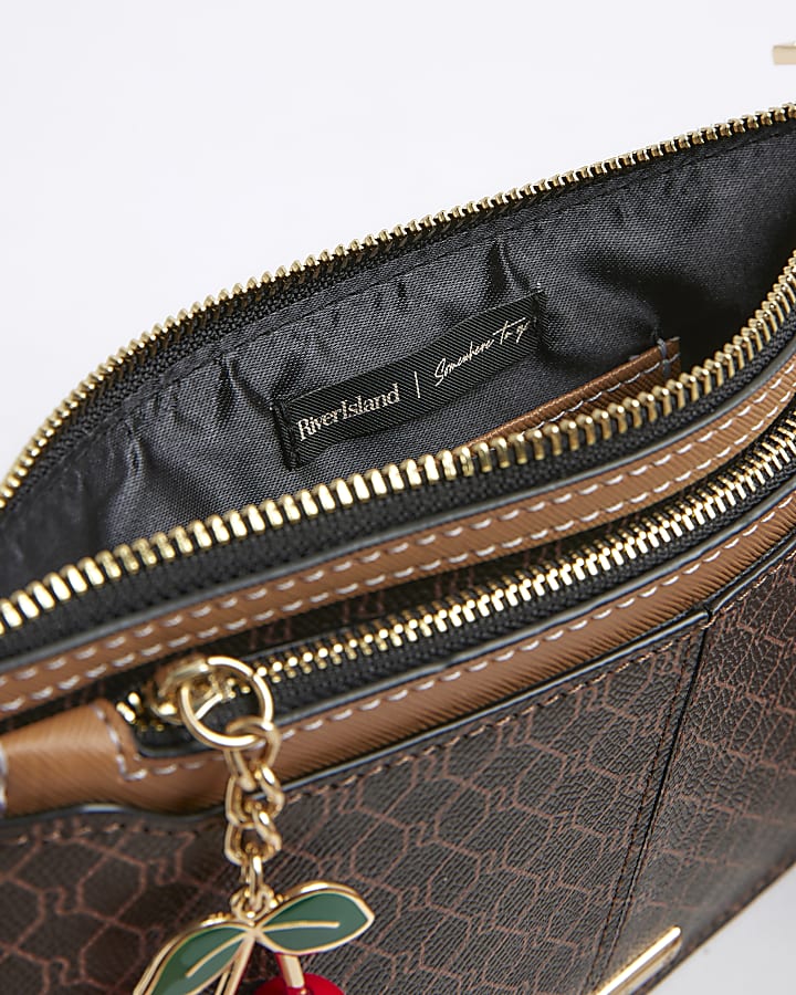 Brown Monogram Print Charm Travel Wallet