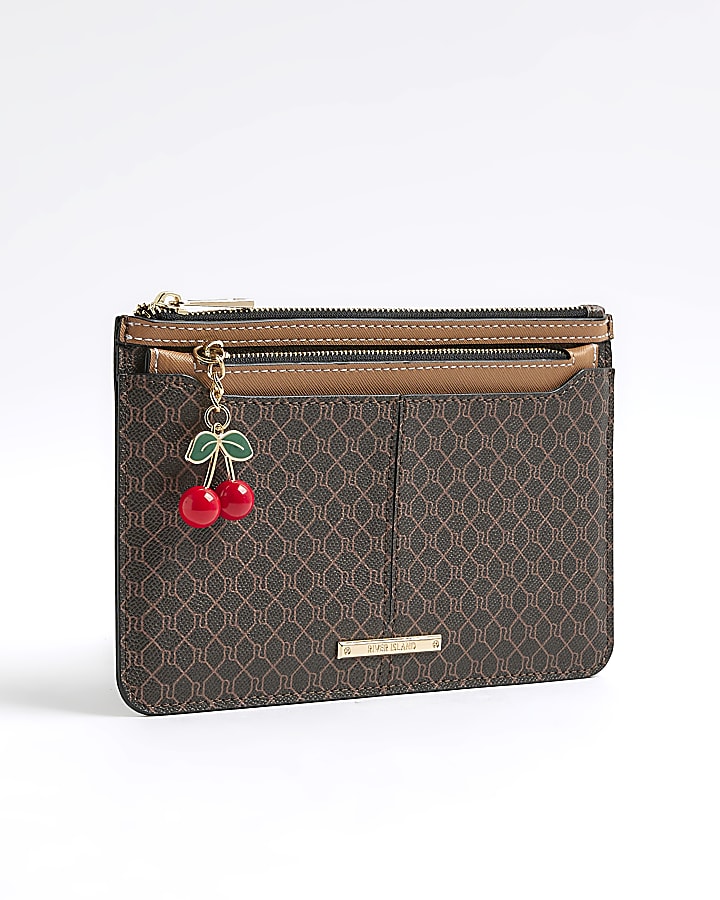Brown Monogram Print Charm Travel Wallet