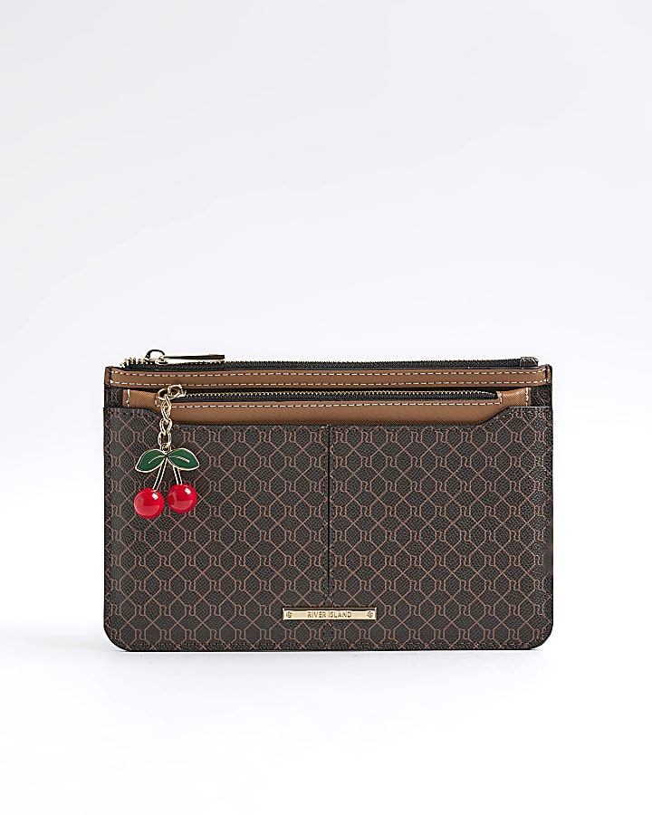 Brown Monogram Print Charm Travel Wallet