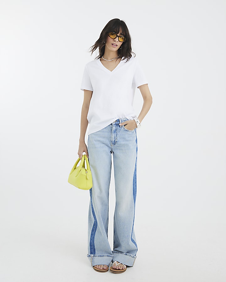 White Short Sleeve V Neck T-shirt