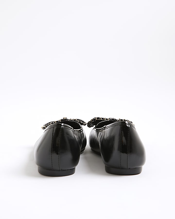 Black Chain Bow Ballet Pumps 