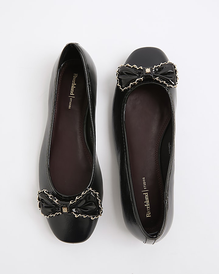 Black Chain Bow Ballet Pumps 