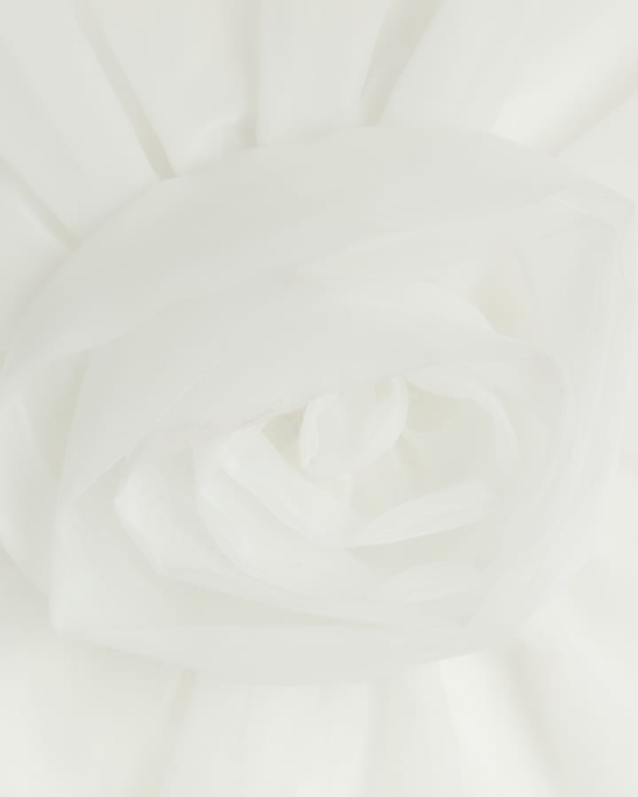 White Organza Flower Ribbed Tank Top