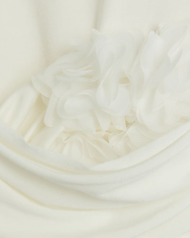 White Sleeveless Corsage Drape Tank Top