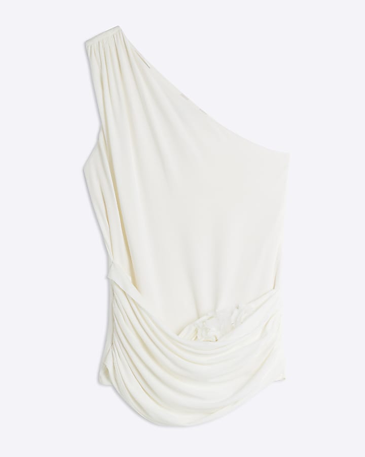 White Sleeveless Corsage Drape Tank Top