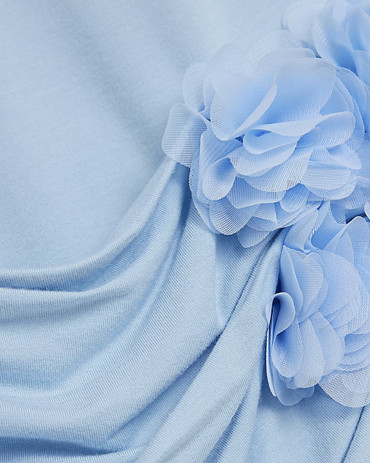 Blue Sleeveless Corsage Drape Tank Top