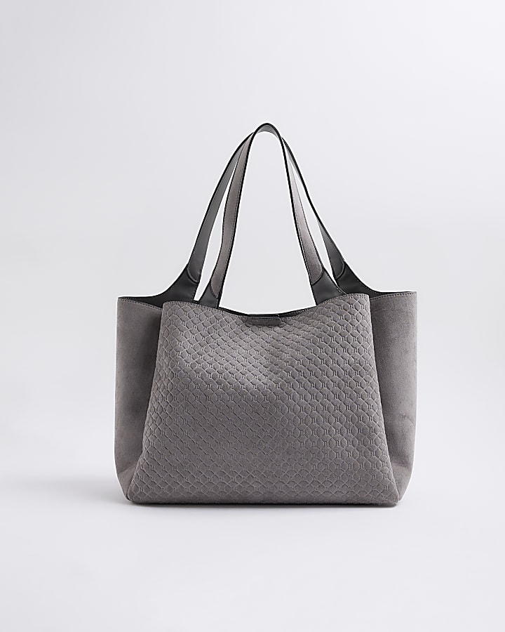 Grey Pocket Front Embossed Shopper Bag