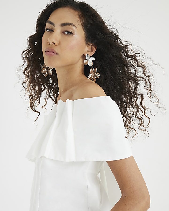 White Bow Bardot Top