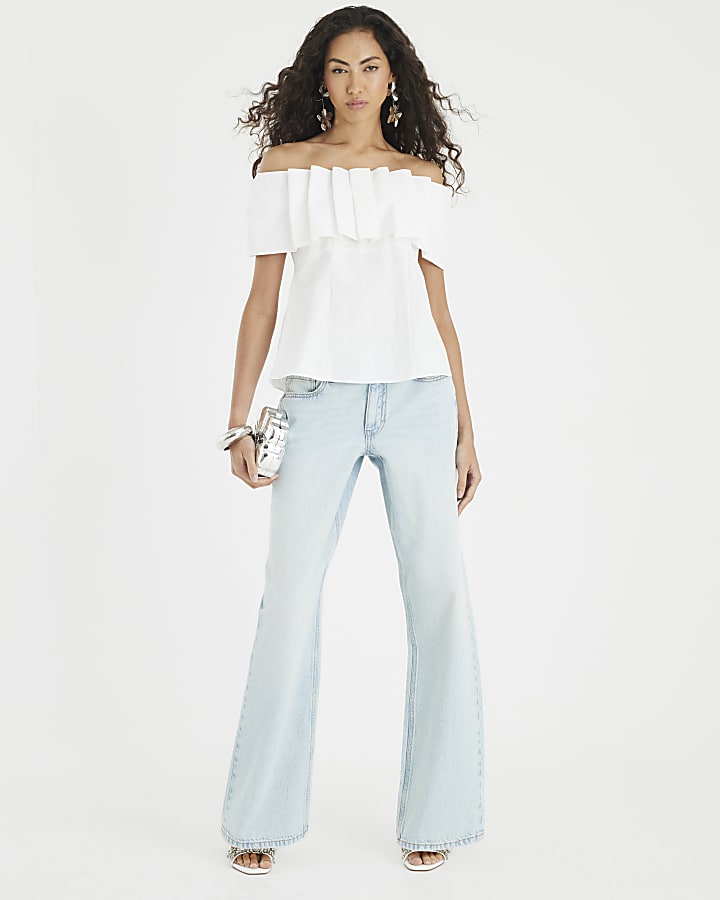 White Bow Bardot Top