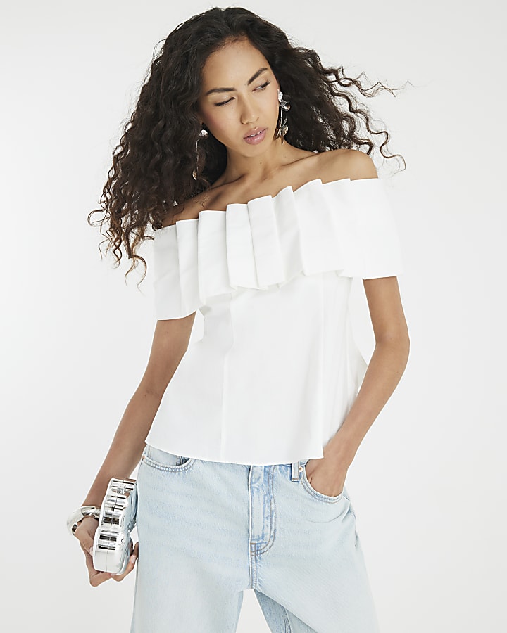 White Bow Bardot Top