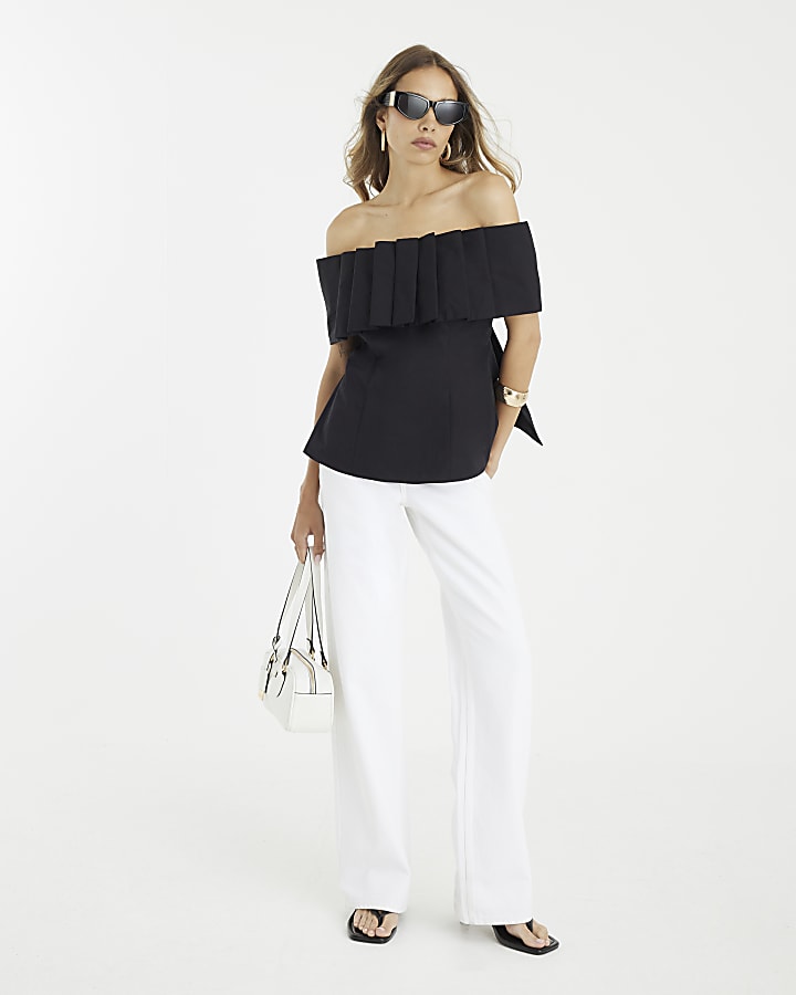 Black Bow Back Bardot Top