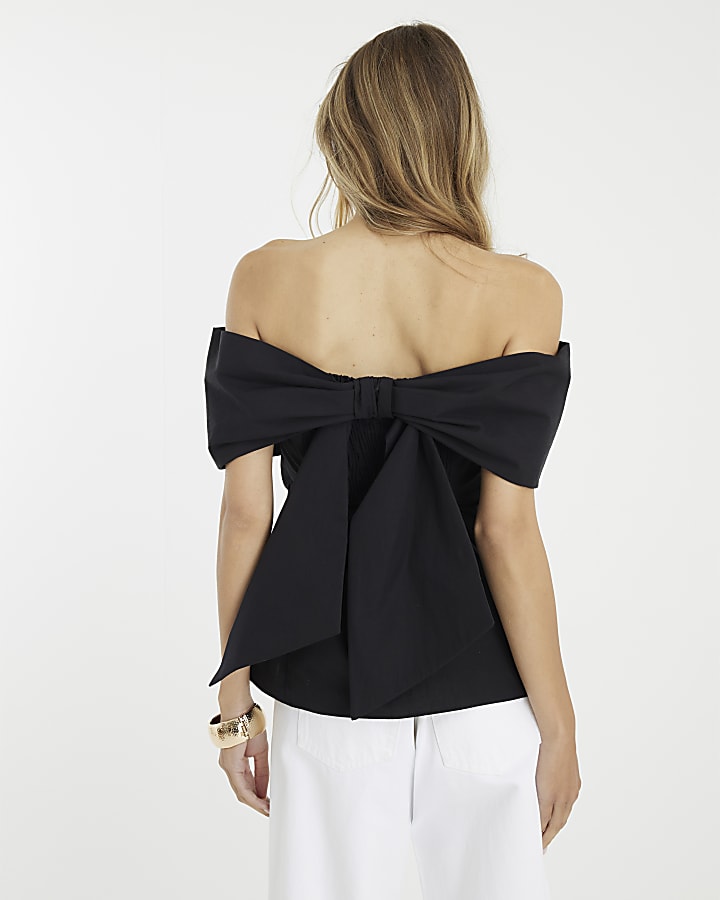 Black Bow Back Bardot Top