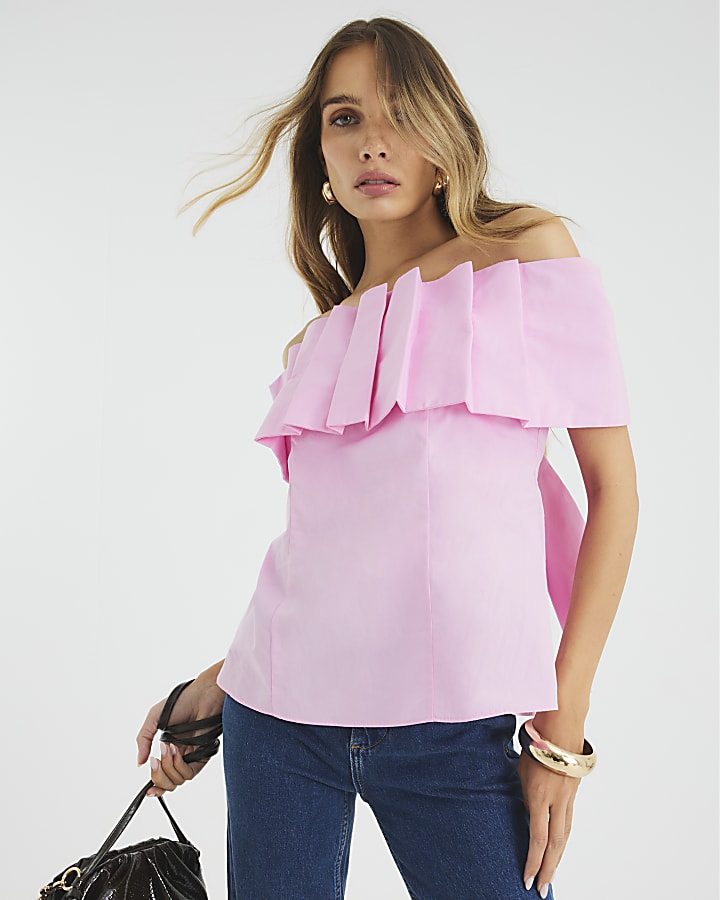 Pink Bow Bardot Top
