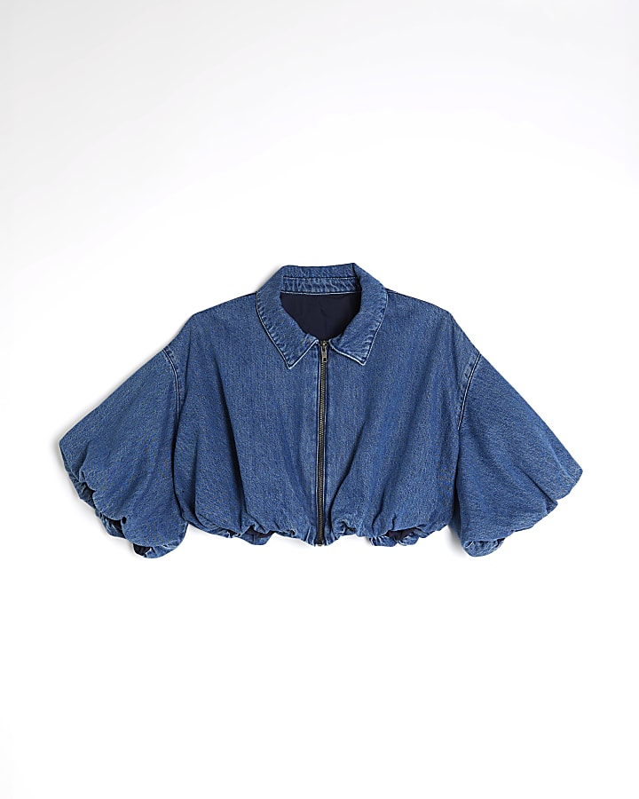Blue Denim Short Sleeve Bubble Hem Top