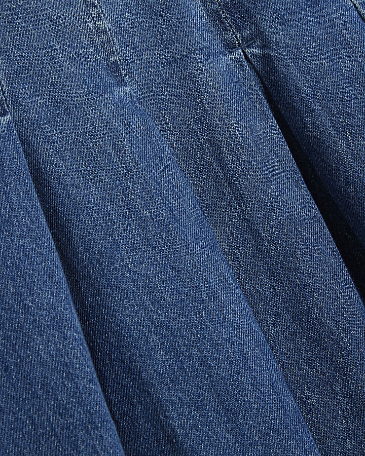 Blue Denim Bubble Hem Midi Skirt